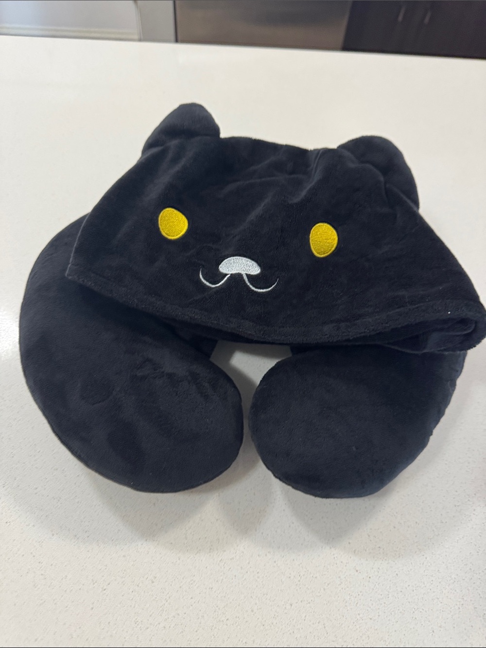 Amazon Black Cat Plush Travel Neck Pillow with Hood nwot #2
